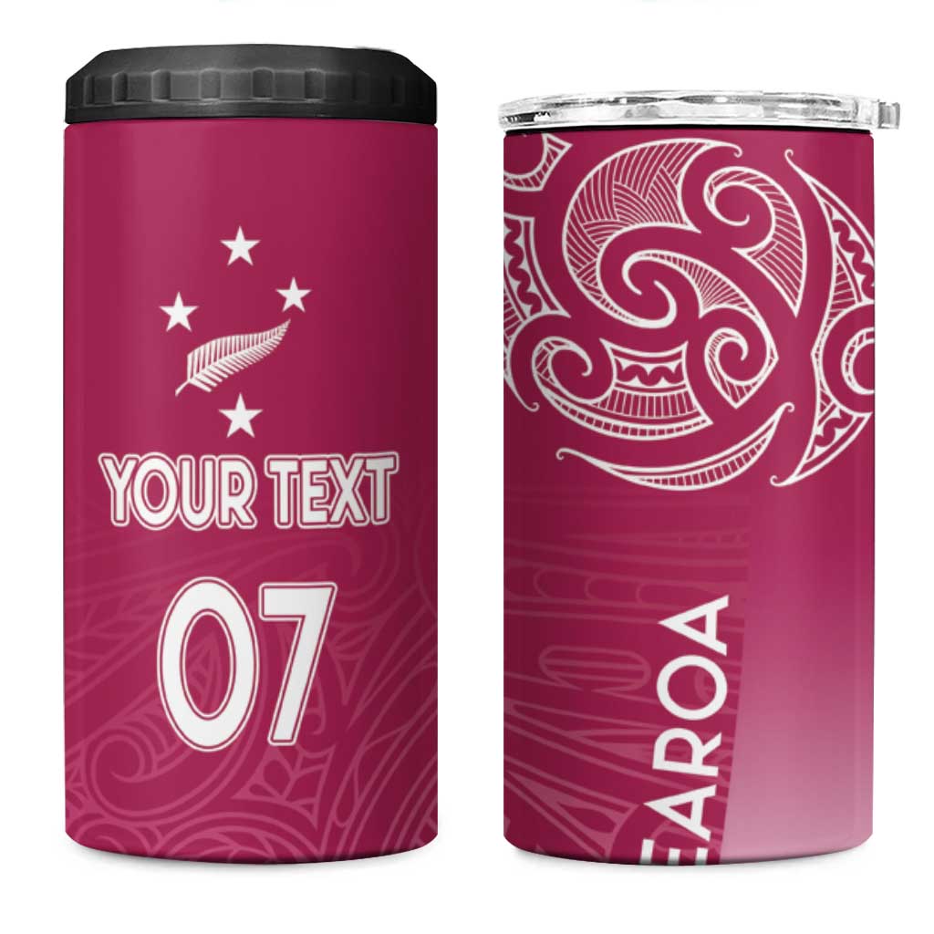 Personalised New Zealand Rugby 4 in 1 Can Cooler Tumbler Aotearoa Champions - Pink Version
