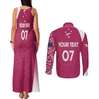 Personalised New Zealand Rugby Couples Matching Tank Maxi Dress and Long Sleeve Button Shirt Aotearoa Champions - Pink Version