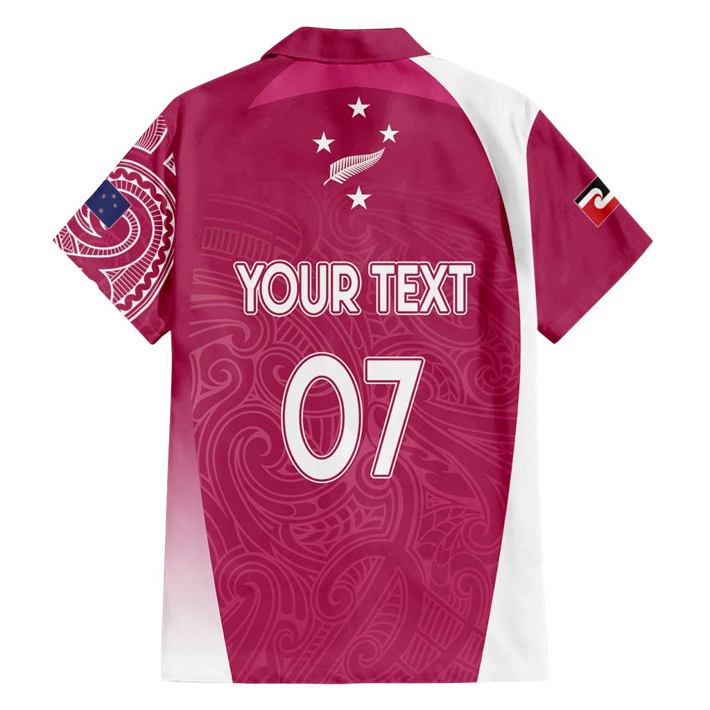Personalised New Zealand Rugby Family Matching Long Sleeve Bodycon Dress and Hawaiian Shirt Aotearoa Champions - Pink Version