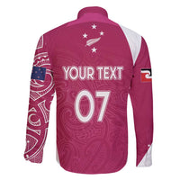 Personalised New Zealand Rugby Family Matching Long Sleeve Bodycon Dress and Hawaiian Shirt Aotearoa Champions - Pink Version