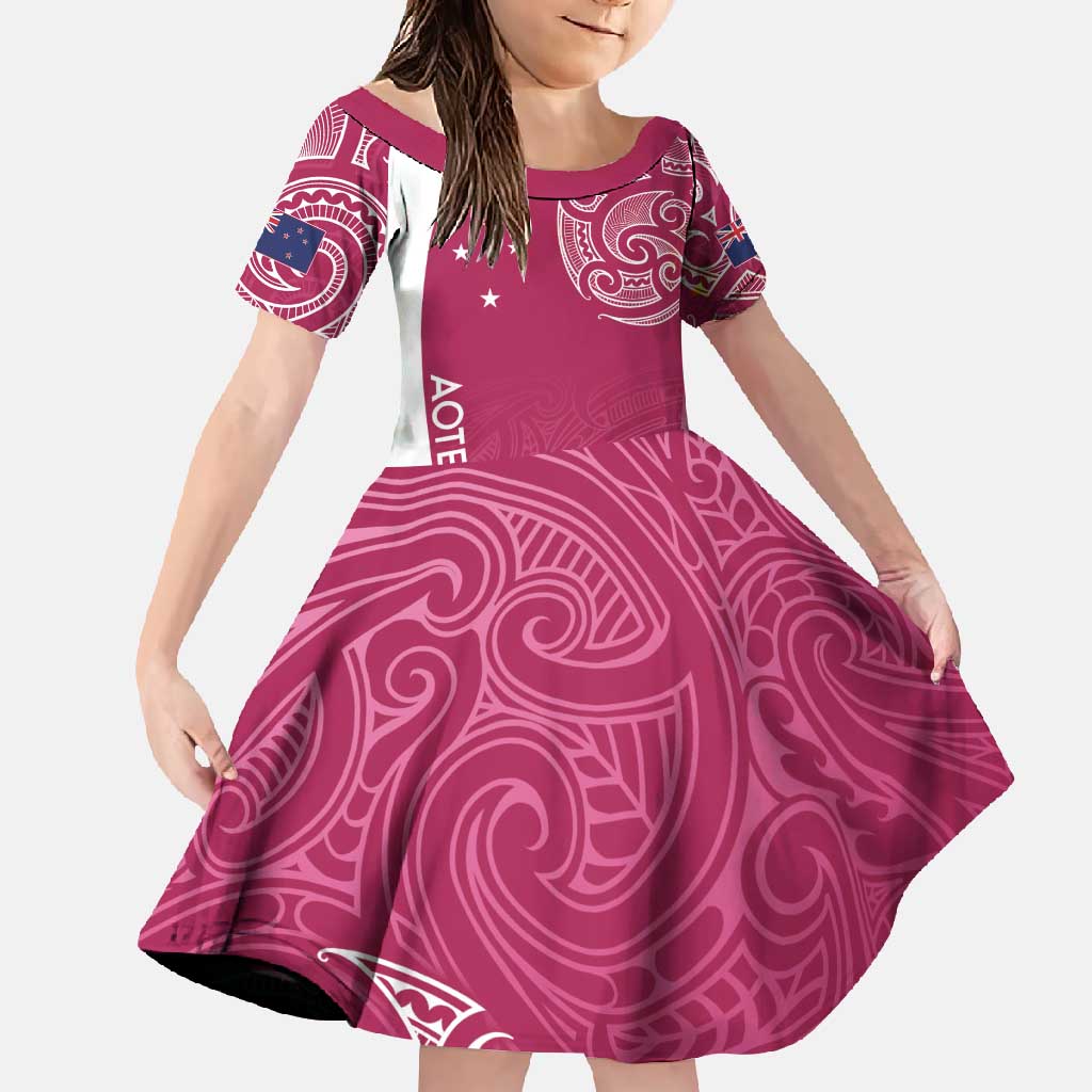 Personalised New Zealand Rugby Family Matching Off Shoulder Maxi Dress and Hawaiian Shirt Aotearoa Champions - Pink Version