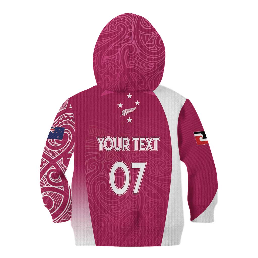 Personalised New Zealand Rugby Kid Hoodie Aotearoa Champions - Pink Version