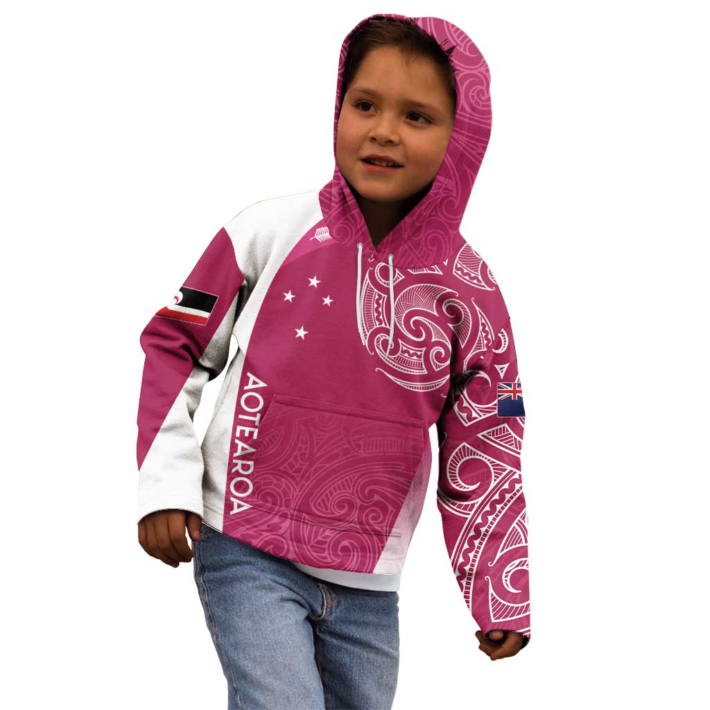 Personalised New Zealand Rugby Kid Hoodie Aotearoa Champions - Pink Version
