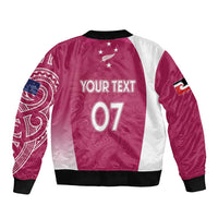 Personalised New Zealand Rugby Sleeve Zip Bomber Jacket Aotearoa Champions - Pink Version
