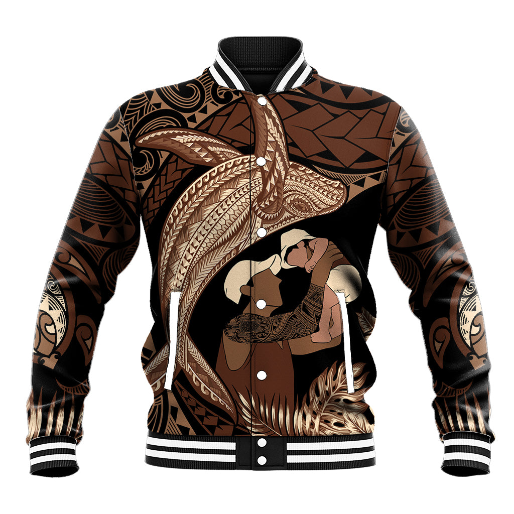 Father's Day Polynesian Pattern Baseball Jacket Tropical Humpback Whale