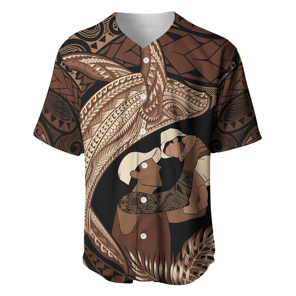 Father's Day Polynesian Pattern Baseball Jersey Tropical Humpback Whale LT7 Brown - Polynesian Pride