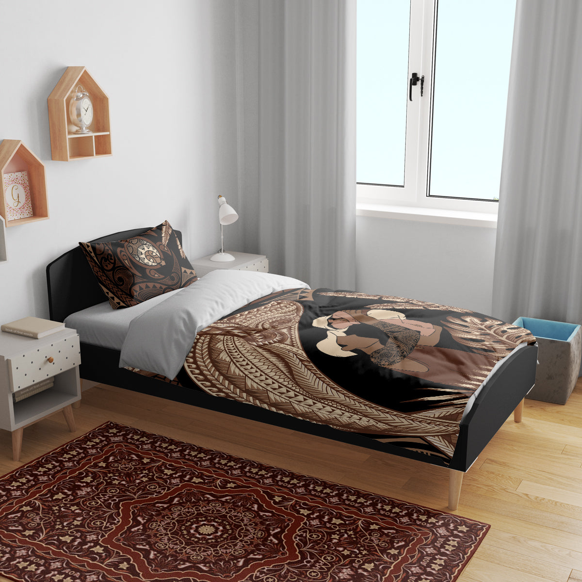 Father's Day Polynesian Pattern Bedding Set Tropical Humpback Whale