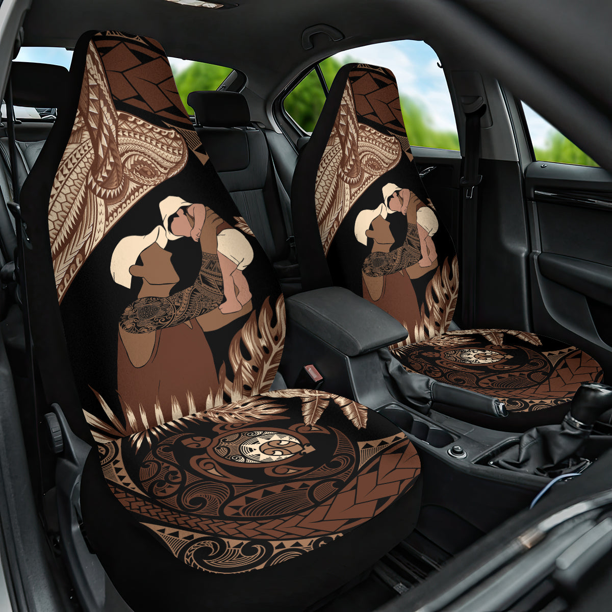 Father's Day Polynesian Pattern Car Seat Cover Tropical Humpback Whale