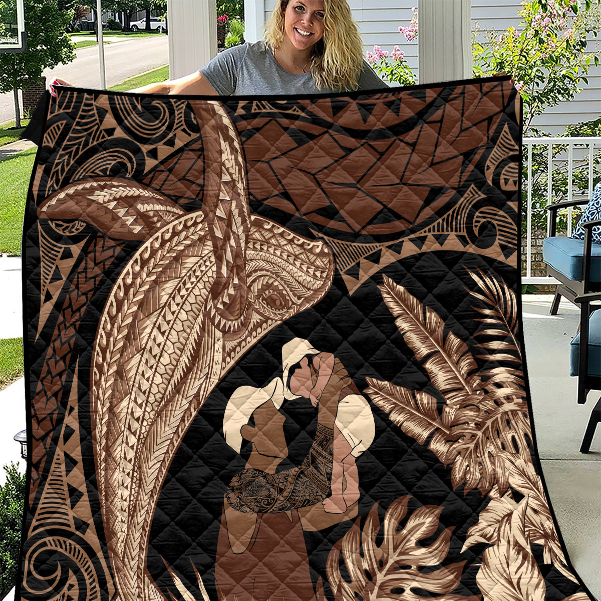 Father's Day Polynesian Pattern Quilt Tropical Humpback Whale LT7 Brown - Polynesian Pride