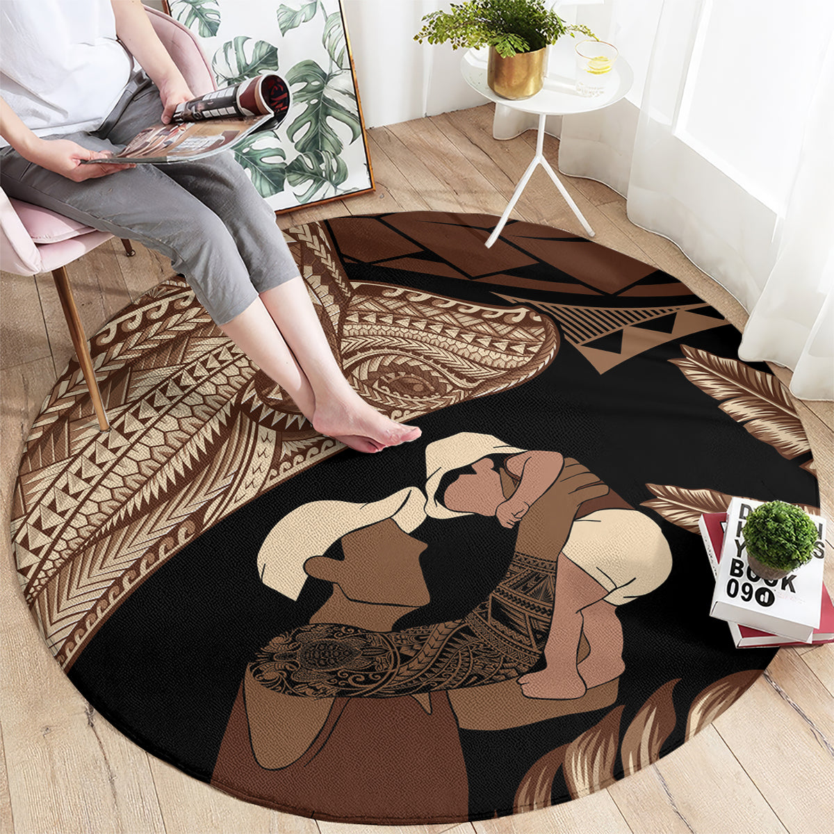 Father's Day Polynesian Pattern Round Carpet Tropical Humpback Whale