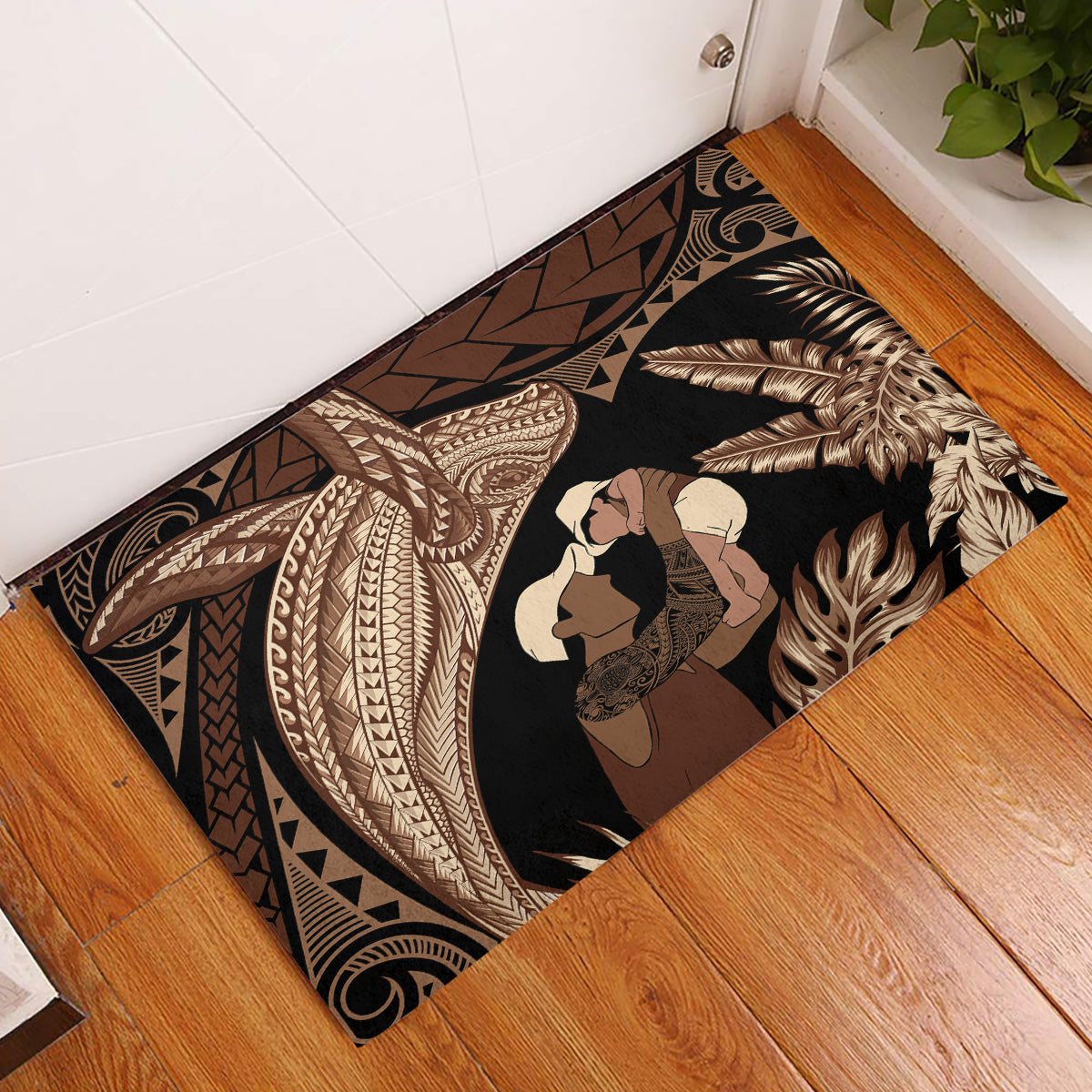 Father's Day Polynesian Pattern Rubber Doormat Tropical Humpback Whale LT7 Brown - Polynesian Pride