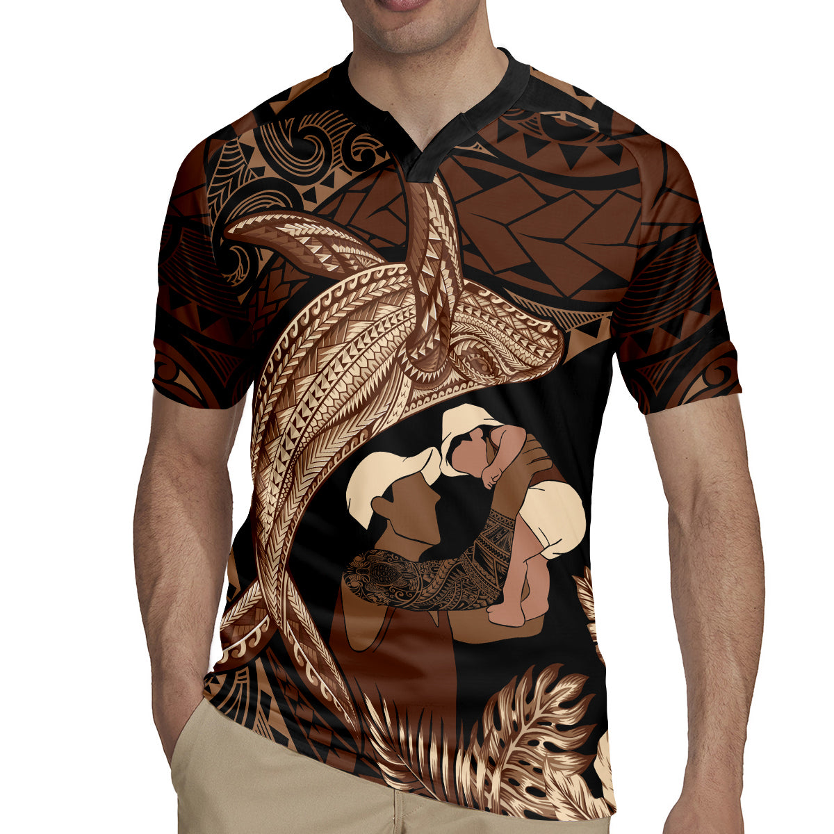 Father's Day Polynesian Pattern Rugby Jersey Tropical Humpback Whale
