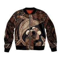 Father's Day Polynesian Pattern Sleeve Zip Bomber Jacket Tropical Humpback Whale
