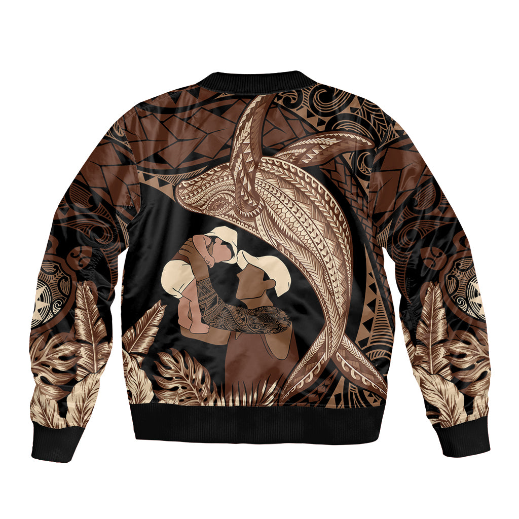 Father's Day Polynesian Pattern Sleeve Zip Bomber Jacket Tropical Humpback Whale