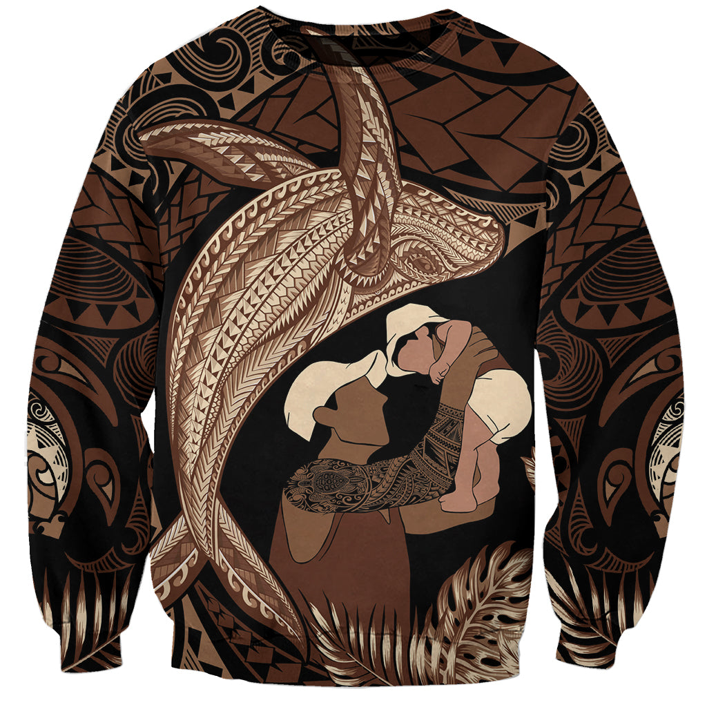 Father's Day Polynesian Pattern Sweatshirt Tropical Humpback Whale LT7 Unisex Brown - Polynesian Pride