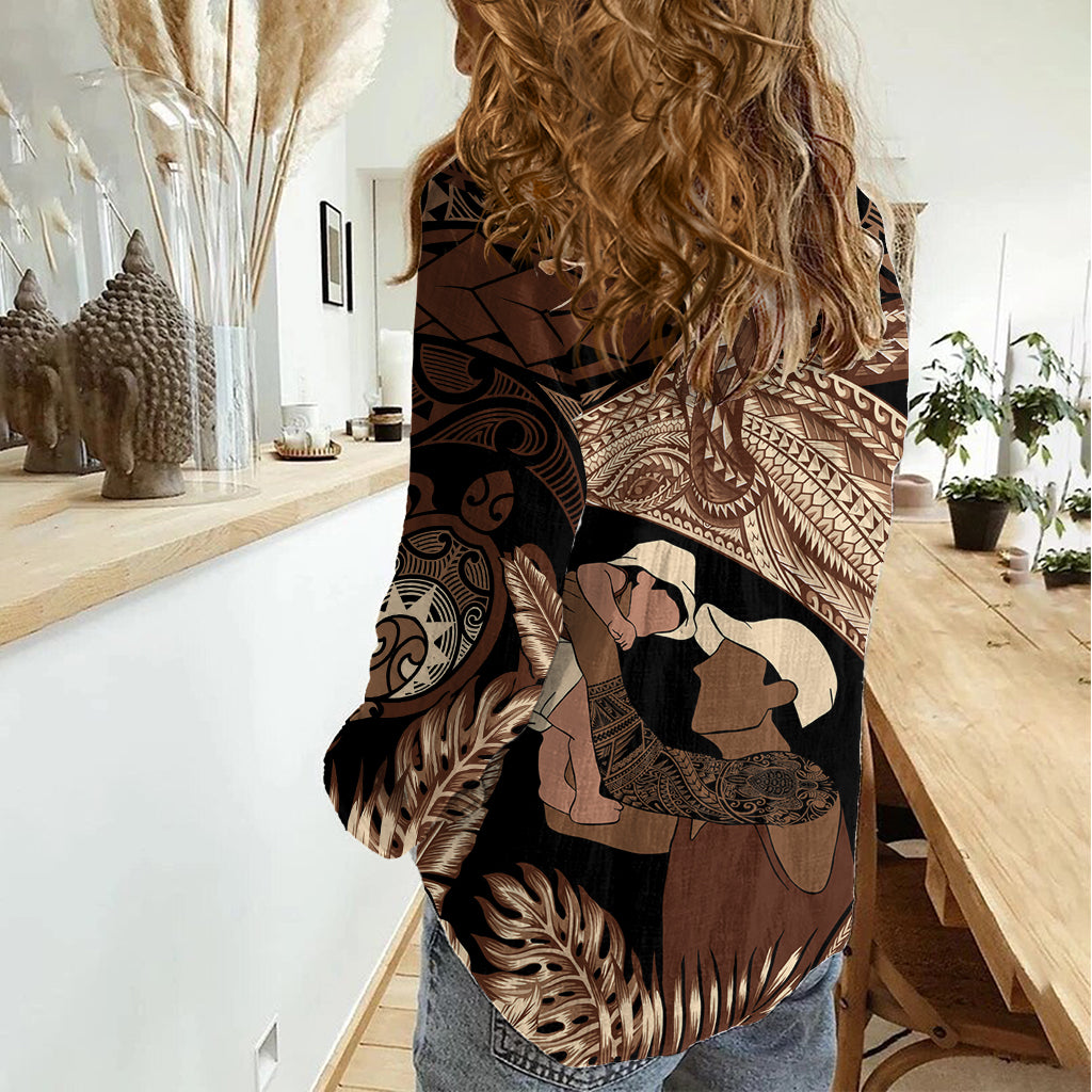 Father's Day Polynesian Pattern Women Casual Shirt Tropical Humpback Whale