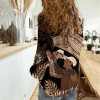 Father's Day Polynesian Pattern Women Casual Shirt Tropical Humpback Whale