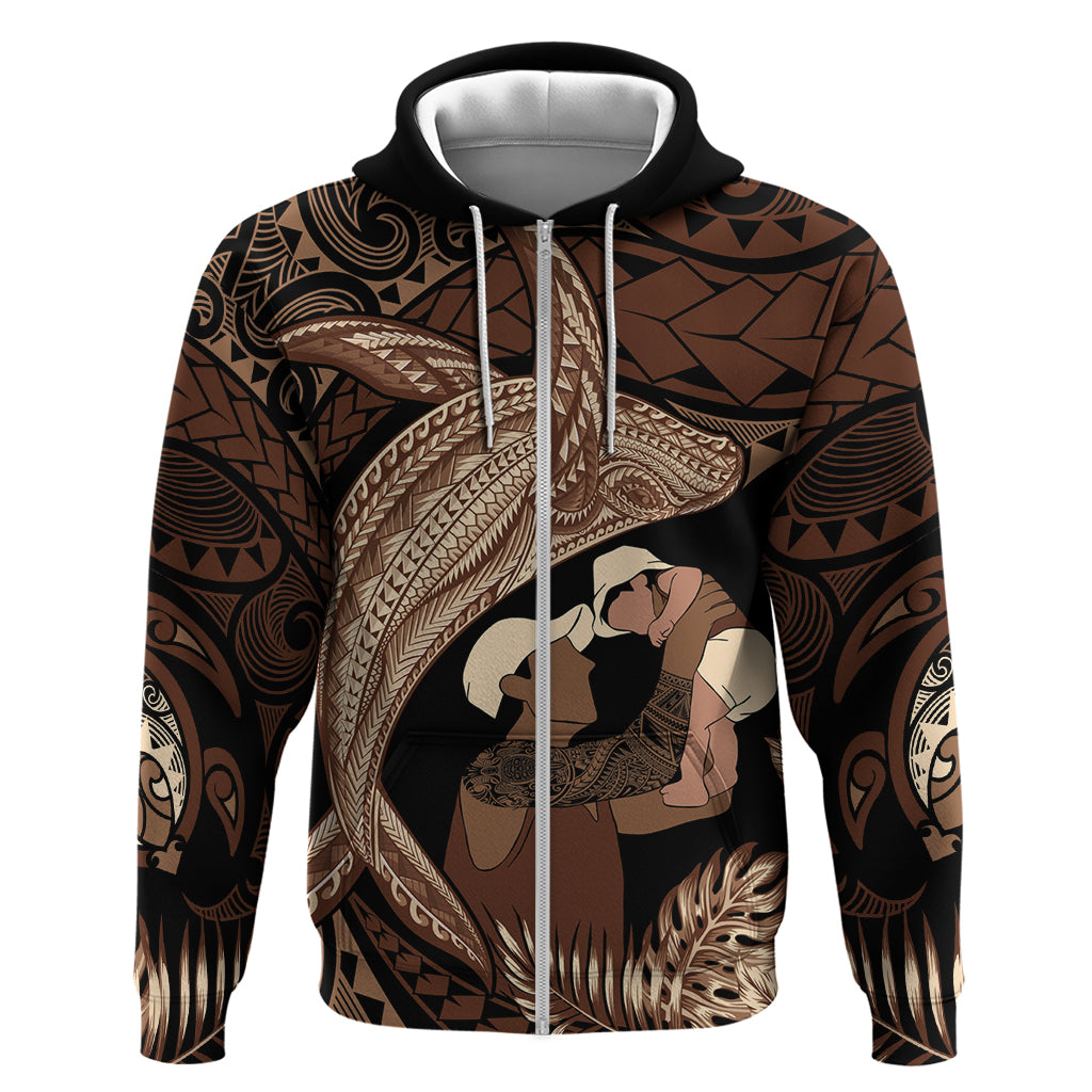 Father's Day Polynesian Pattern Zip Hoodie Tropical Humpback Whale