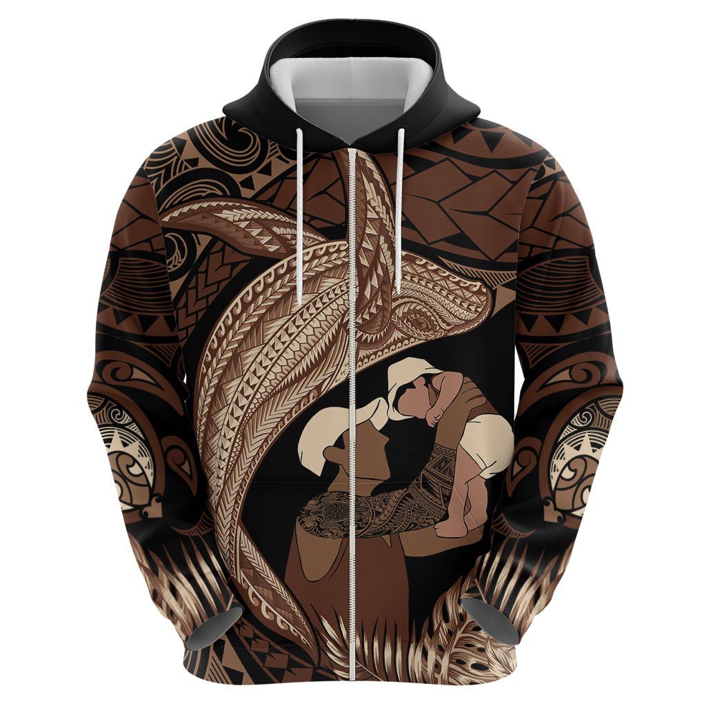 Father's Day Polynesian Pattern Zip Hoodie Tropical Humpback Whale