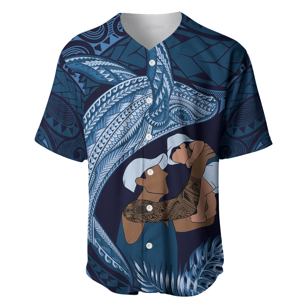 Father's Day Polynesian Pattern Baseball Jersey Tropical Humpback Whale - Navy LT7 Navy Blue - Polynesian Pride