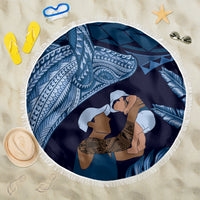 Father's Day Polynesian Pattern Beach Blanket Tropical Humpback Whale - Navy LT7 One Size 150cm Navy Blue - Polynesian Pride