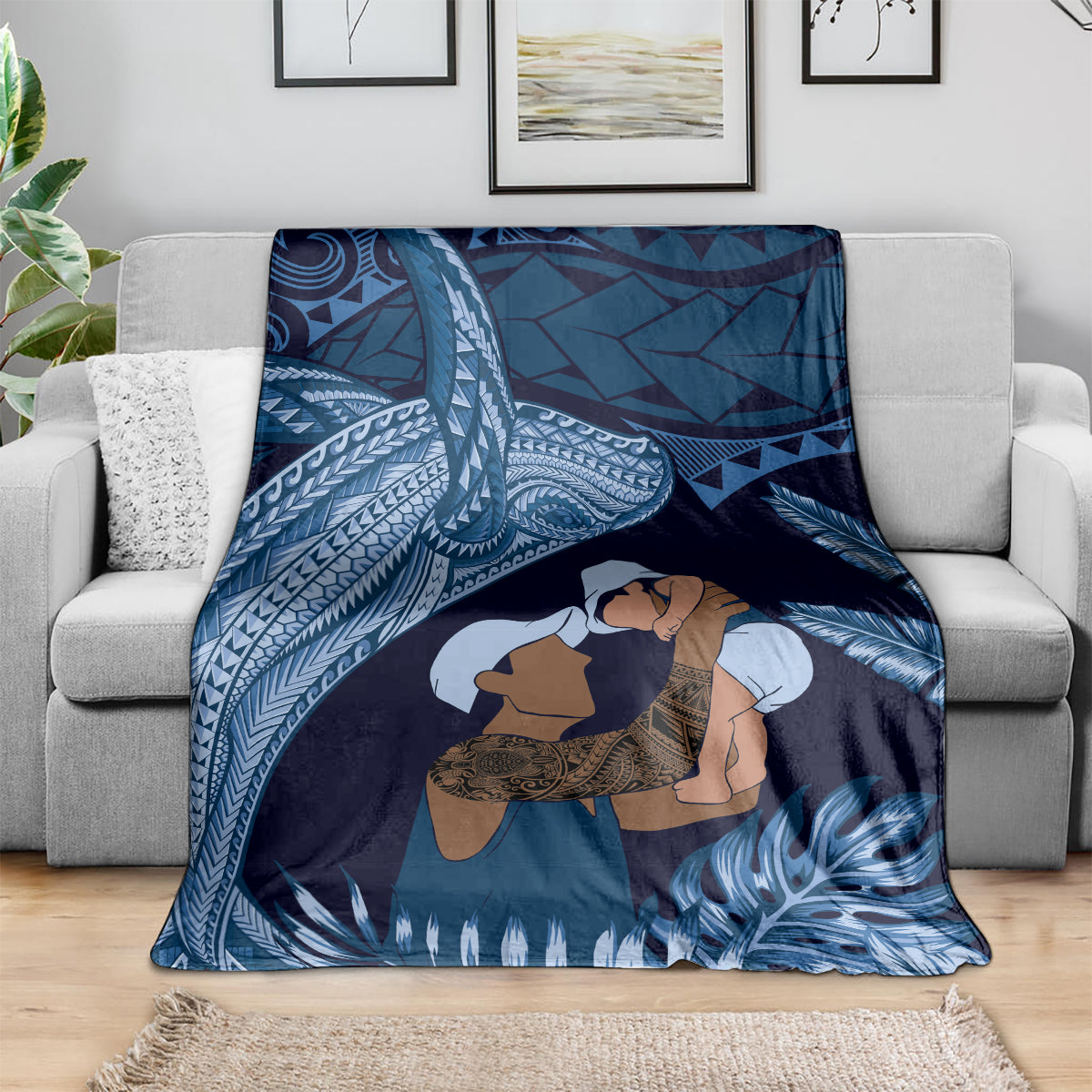 Father's Day Polynesian Pattern Blanket Tropical Humpback Whale - Navy LT7 - Polynesian Pride