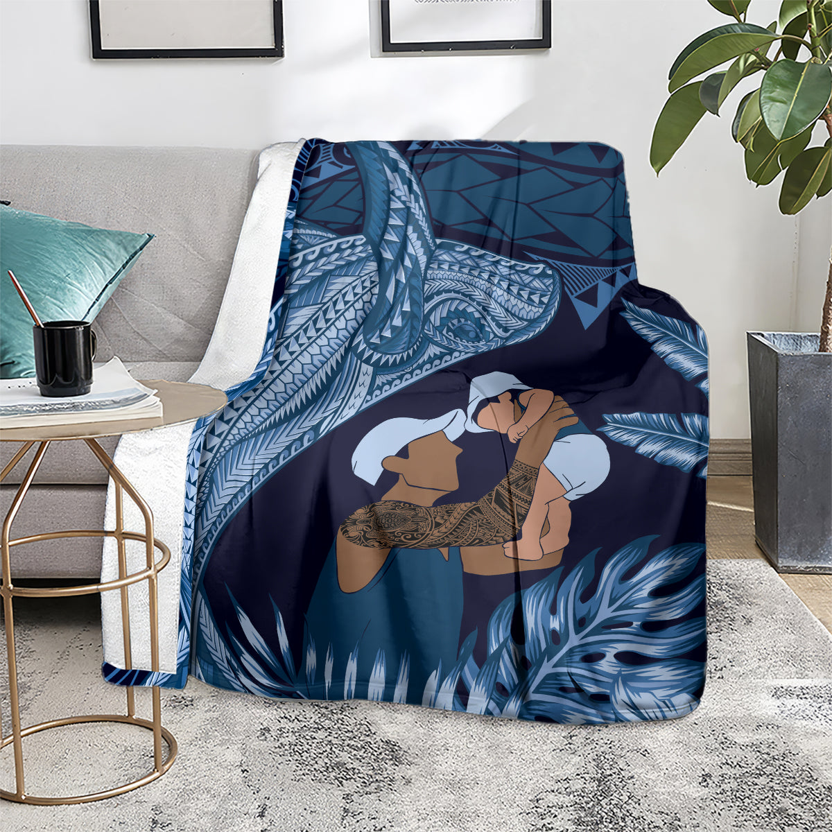 Father's Day Polynesian Pattern Blanket Tropical Humpback Whale - Navy LT7 - Polynesian Pride