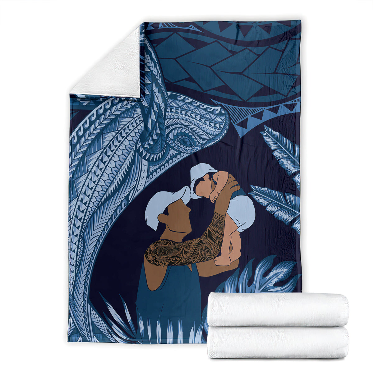 Father's Day Polynesian Pattern Blanket Tropical Humpback Whale - Navy LT7 - Polynesian Pride