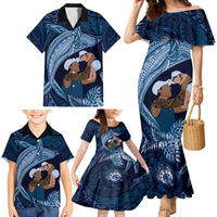 Father's Day Polynesian Pattern Family Matching Mermaid Dress and Hawaiian Shirt Tropical Humpback Whale - Navy