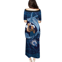 Father's Day Polynesian Pattern Family Matching Puletasi and Hawaiian Shirt Tropical Humpback Whale - Navy