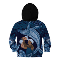 Father's Day Polynesian Pattern Kid Hoodie Tropical Humpback Whale - Navy