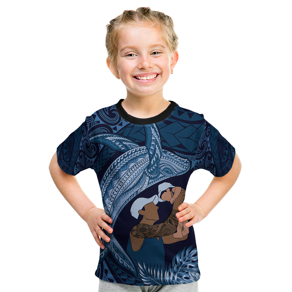 Father's Day Polynesian Pattern Kid T Shirt Tropical Humpback Whale - Navy LT7 Navy Blue - Polynesian Pride