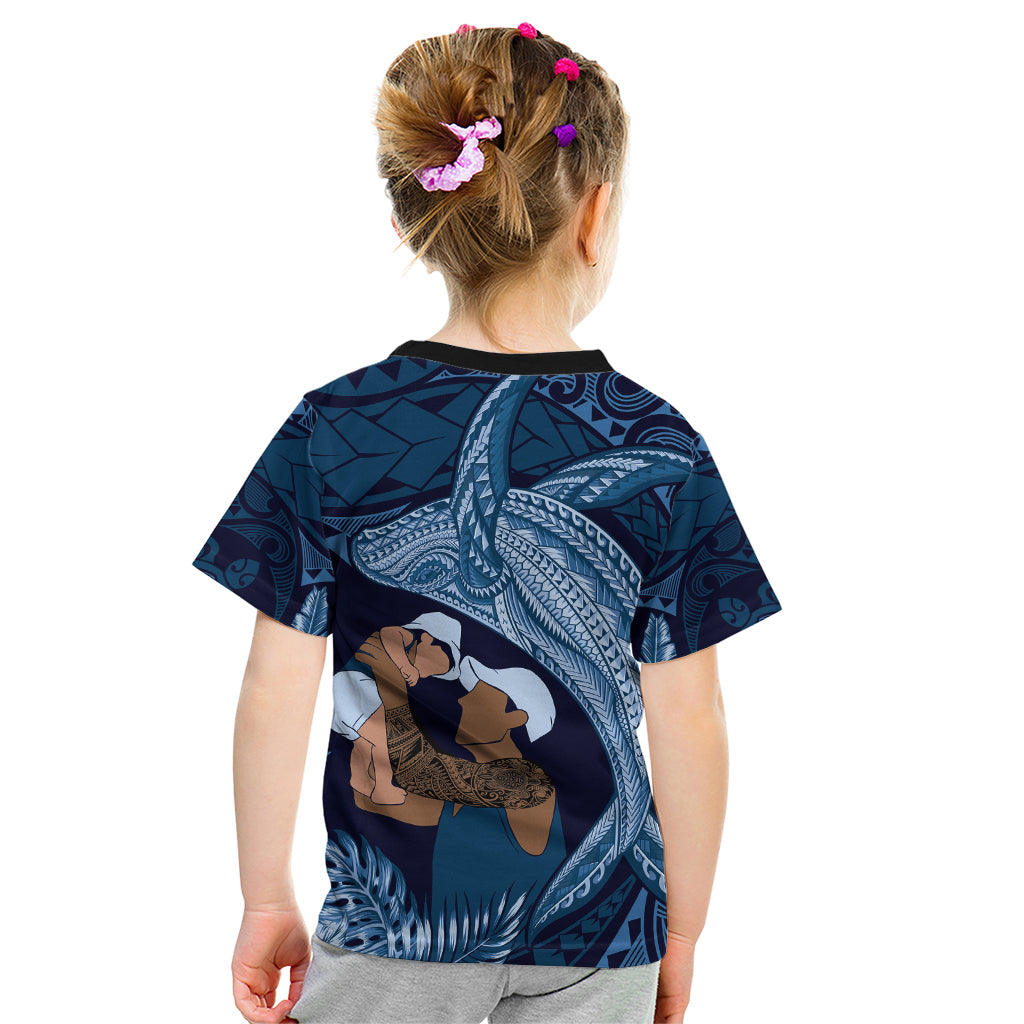 Father's Day Polynesian Pattern Kid T Shirt Tropical Humpback Whale - Navy LT7 - Polynesian Pride