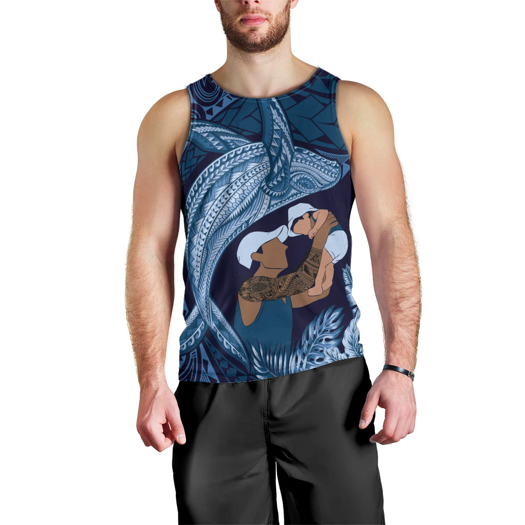 Father's Day Polynesian Pattern Men Tank Top Tropical Humpback Whale - Navy LT7 - Polynesian Pride