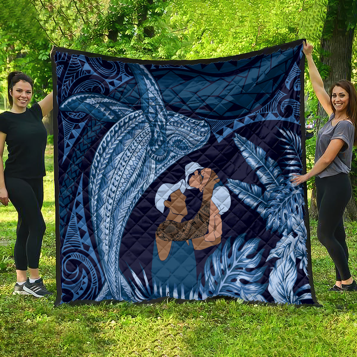 Father's Day Polynesian Pattern Quilt Tropical Humpback Whale - Navy LT7 - Polynesian Pride