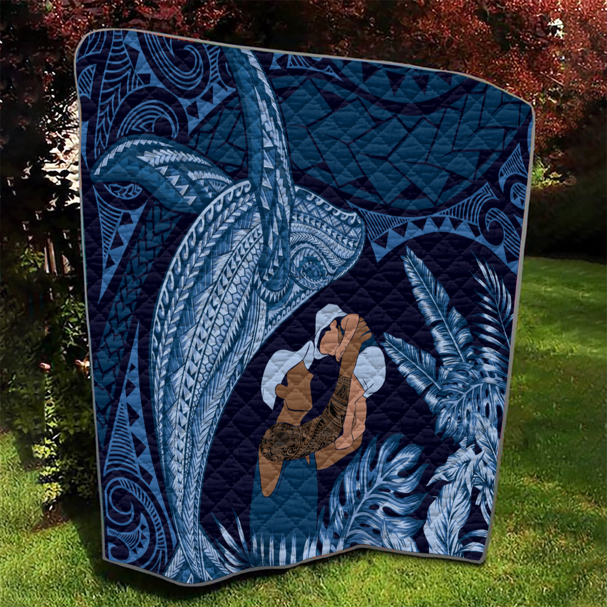 Father's Day Polynesian Pattern Quilt Tropical Humpback Whale - Navy LT7 - Polynesian Pride