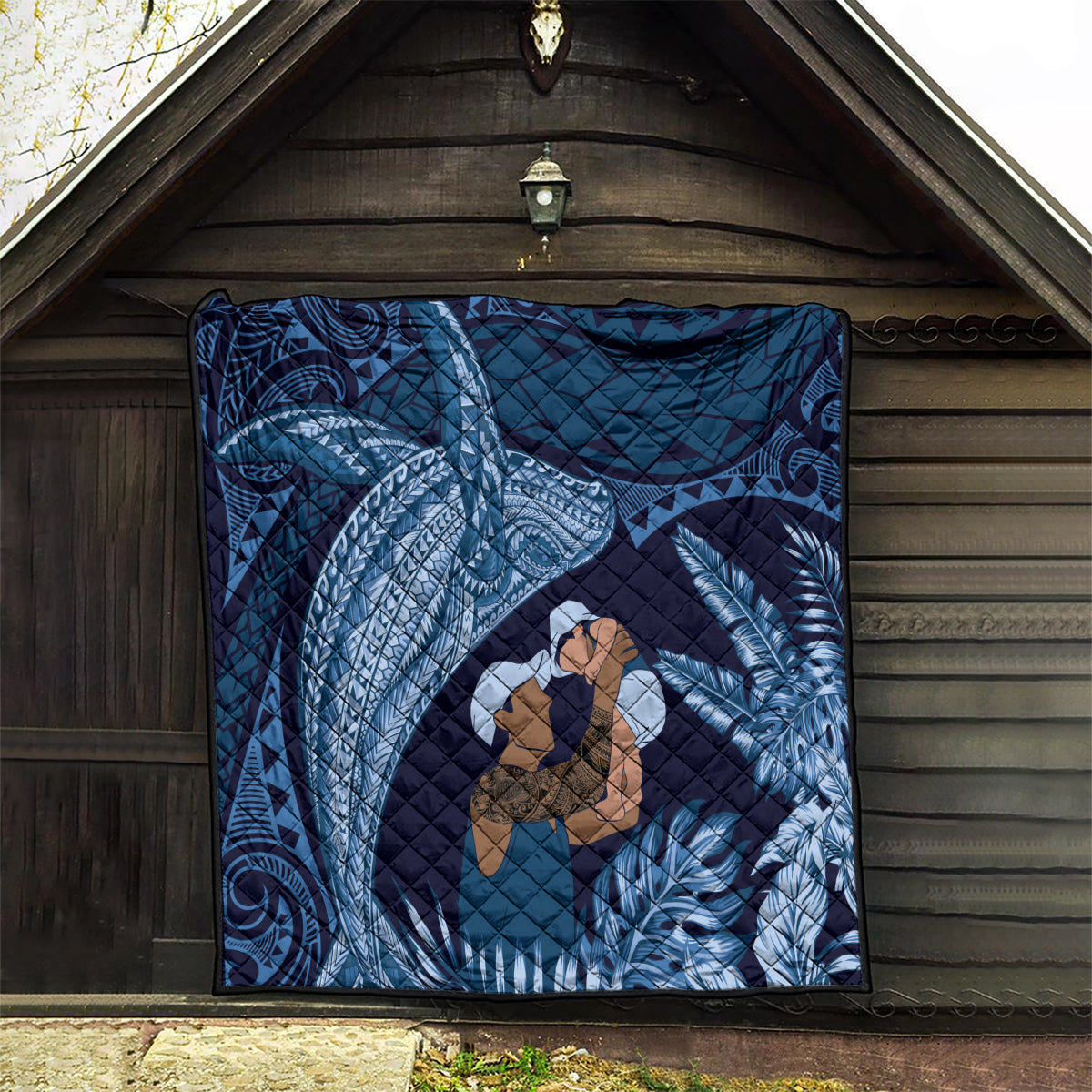 Father's Day Polynesian Pattern Quilt Tropical Humpback Whale - Navy LT7 - Polynesian Pride