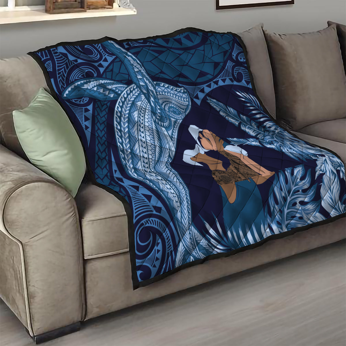 Father's Day Polynesian Pattern Quilt Tropical Humpback Whale - Navy LT7 - Polynesian Pride