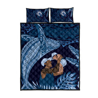 Father's Day Polynesian Pattern Quilt Bed Set Tropical Humpback Whale - Navy
