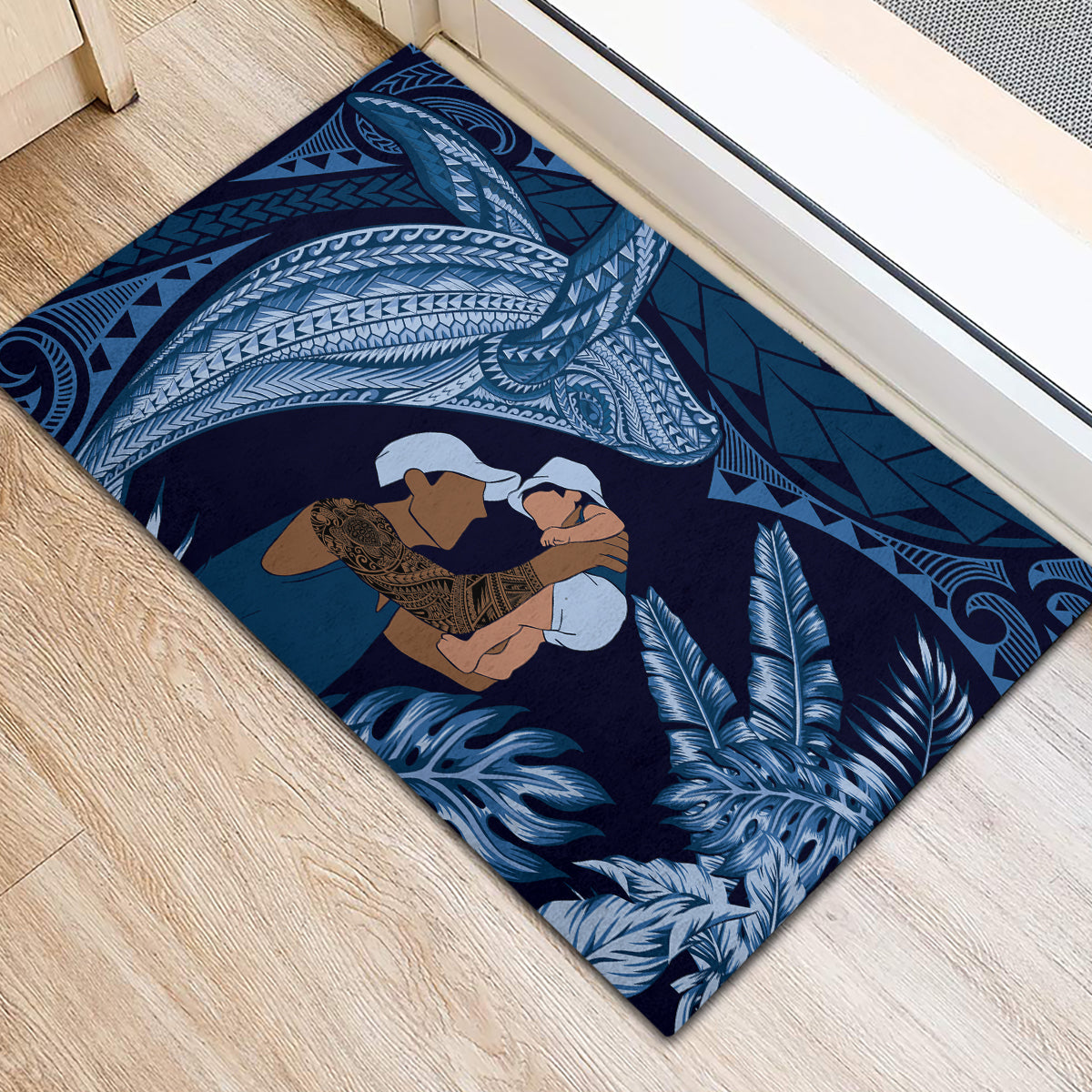 Father's Day Polynesian Pattern Rubber Doormat Tropical Humpback Whale - Navy LT7 - Polynesian Pride