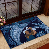 Father's Day Polynesian Pattern Rubber Doormat Tropical Humpback Whale - Navy LT7 - Polynesian Pride