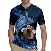 Father's Day Polynesian Pattern Rugby Jersey Tropical Humpback Whale - Navy