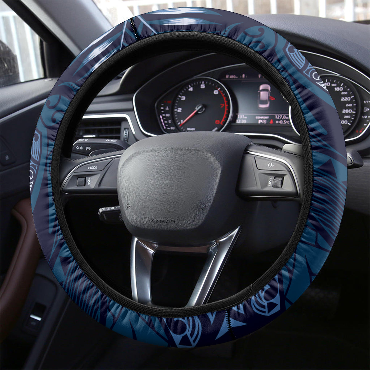 Father's Day Polynesian Pattern Steering Wheel Cover Tropical Humpback Whale - Navy