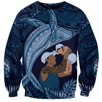 Father's Day Polynesian Pattern Sweatshirt Tropical Humpback Whale - Navy LT7 Unisex Navy Blue - Polynesian Pride