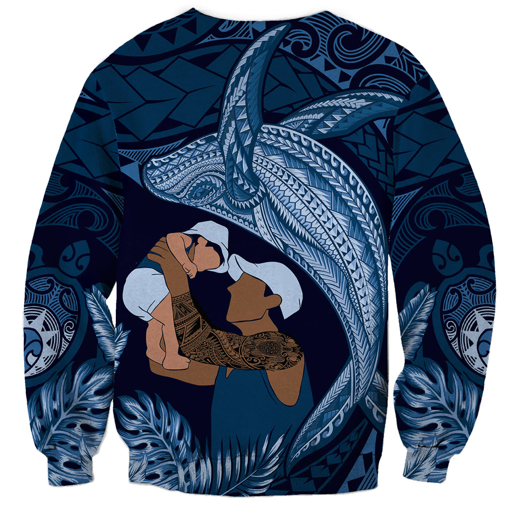 Father's Day Polynesian Pattern Sweatshirt Tropical Humpback Whale - Navy LT7 - Polynesian Pride