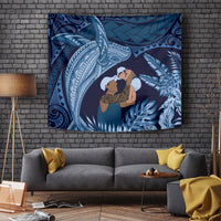 Father's Day Polynesian Pattern Tapestry Tropical Humpback Whale - Navy