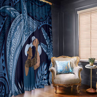 Father's Day Polynesian Pattern Window Curtain Tropical Humpback Whale - Navy LT7 - Polynesian Pride