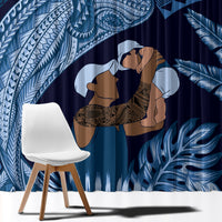 Father's Day Polynesian Pattern Window Curtain Tropical Humpback Whale - Navy LT7 - Polynesian Pride