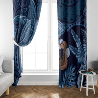 Father's Day Polynesian Pattern Window Curtain Tropical Humpback Whale - Navy LT7 - Polynesian Pride