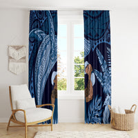Father's Day Polynesian Pattern Window Curtain Tropical Humpback Whale - Navy LT7 - Polynesian Pride